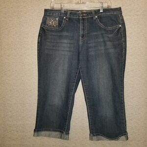 Earl Jeans Capri Size 14 Mid Rise Slim Rhinestone Bling Embelished